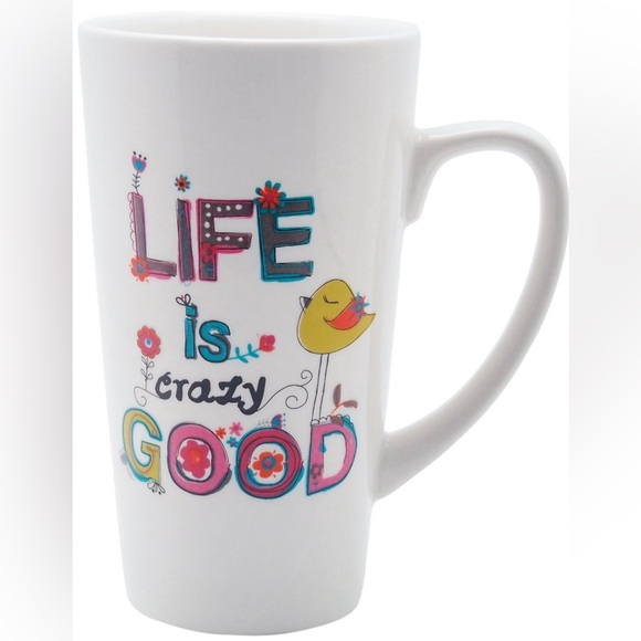 NATURAL LIFE Other - Natural Life Life is CRAZY Good Cream Flowers Bird Latte Mug Cup